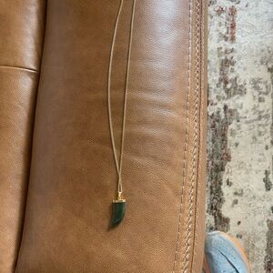 Gold Green Jade Tooth Claw Pendant